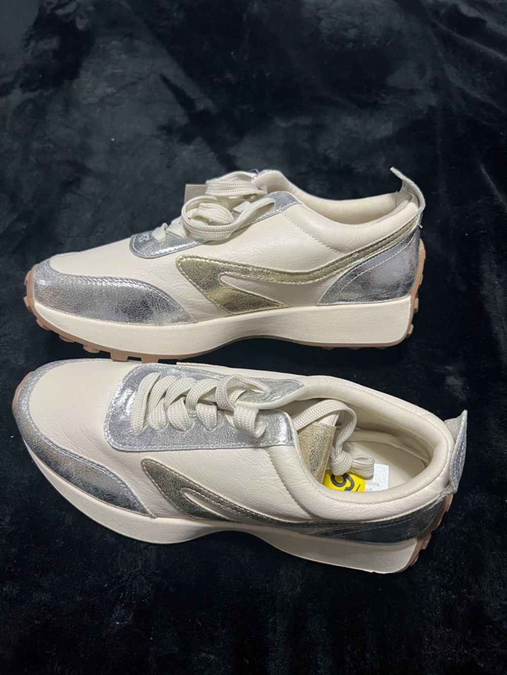 Dolce Vita Cream Sneakers with Silver and Gold Accents